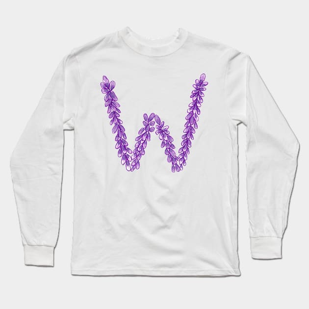 Lavender Letter W Hand Drawn in Watercolor and Ink Long Sleeve T-Shirt by EndlessDoodles